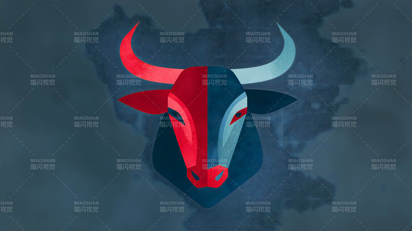 红蓝对峙的公牛图腾图片