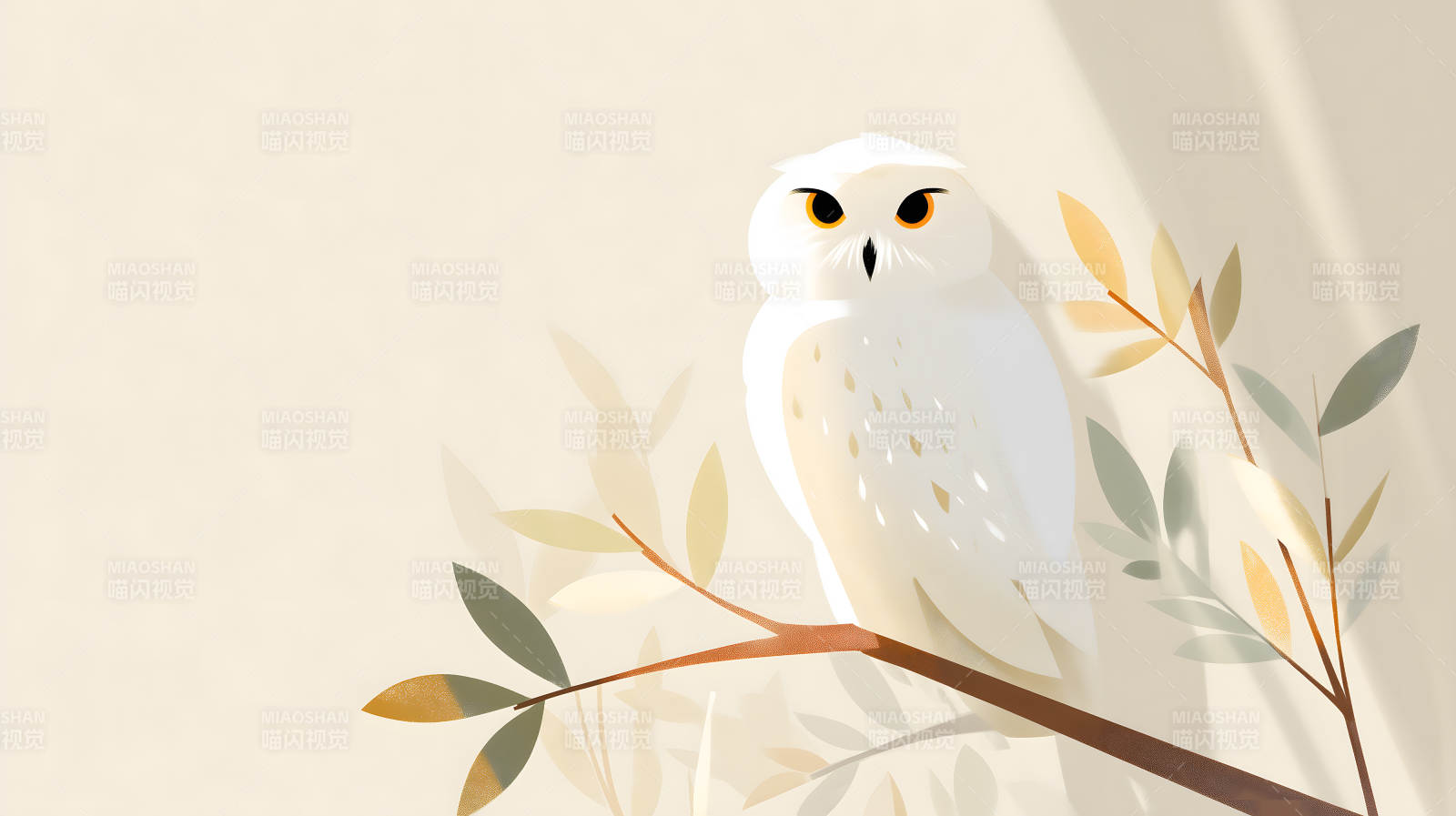 静谧的雪鸮与秋叶图片