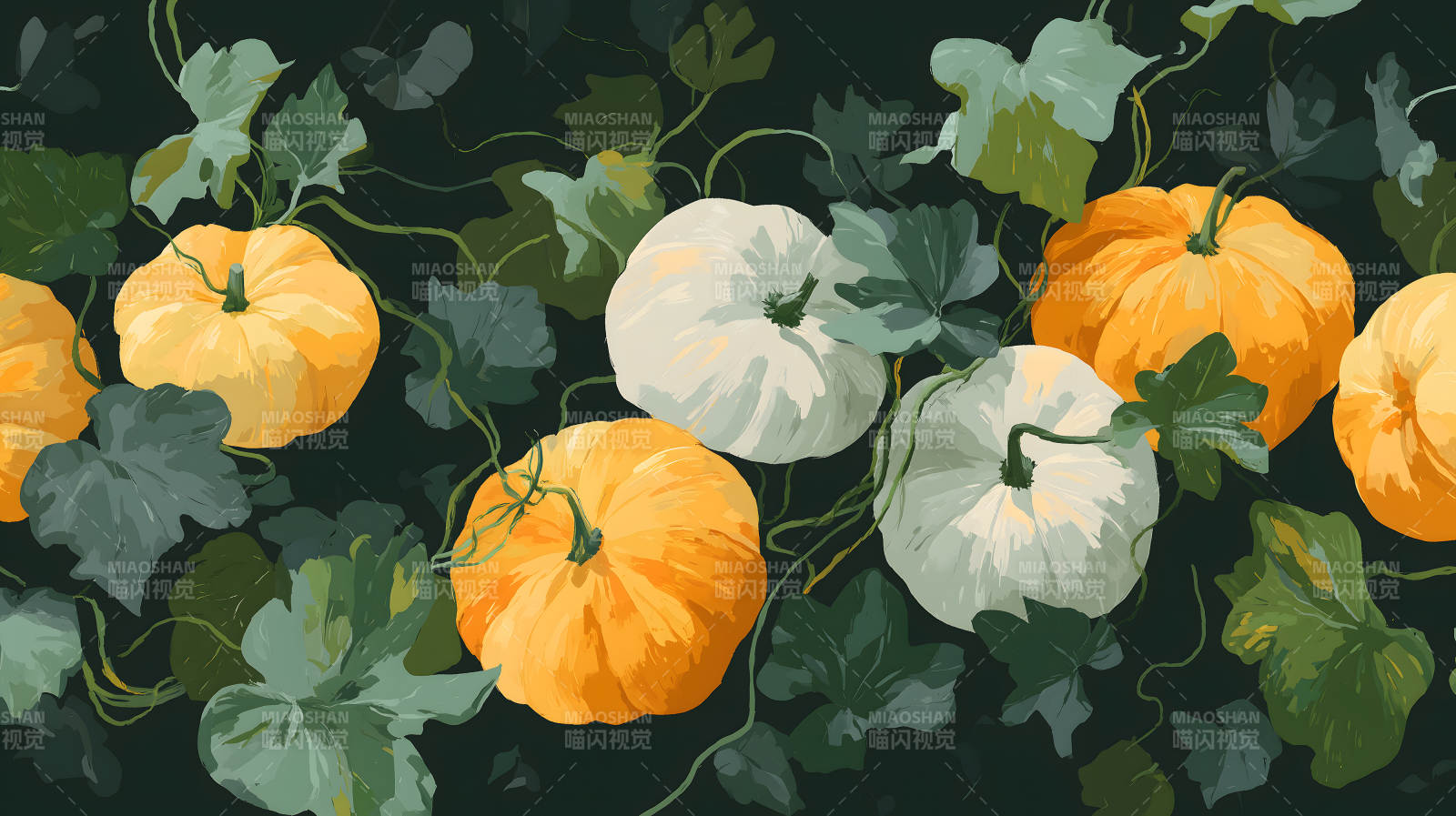 秋天的南瓜藤蔓图图片