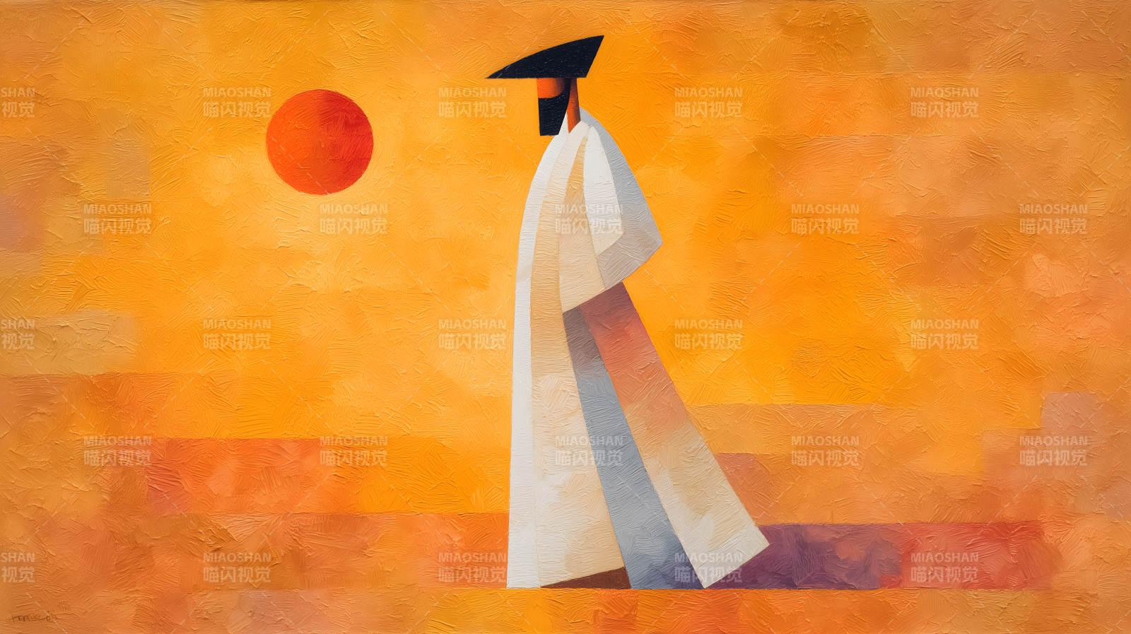 落日下的孤独行者图片