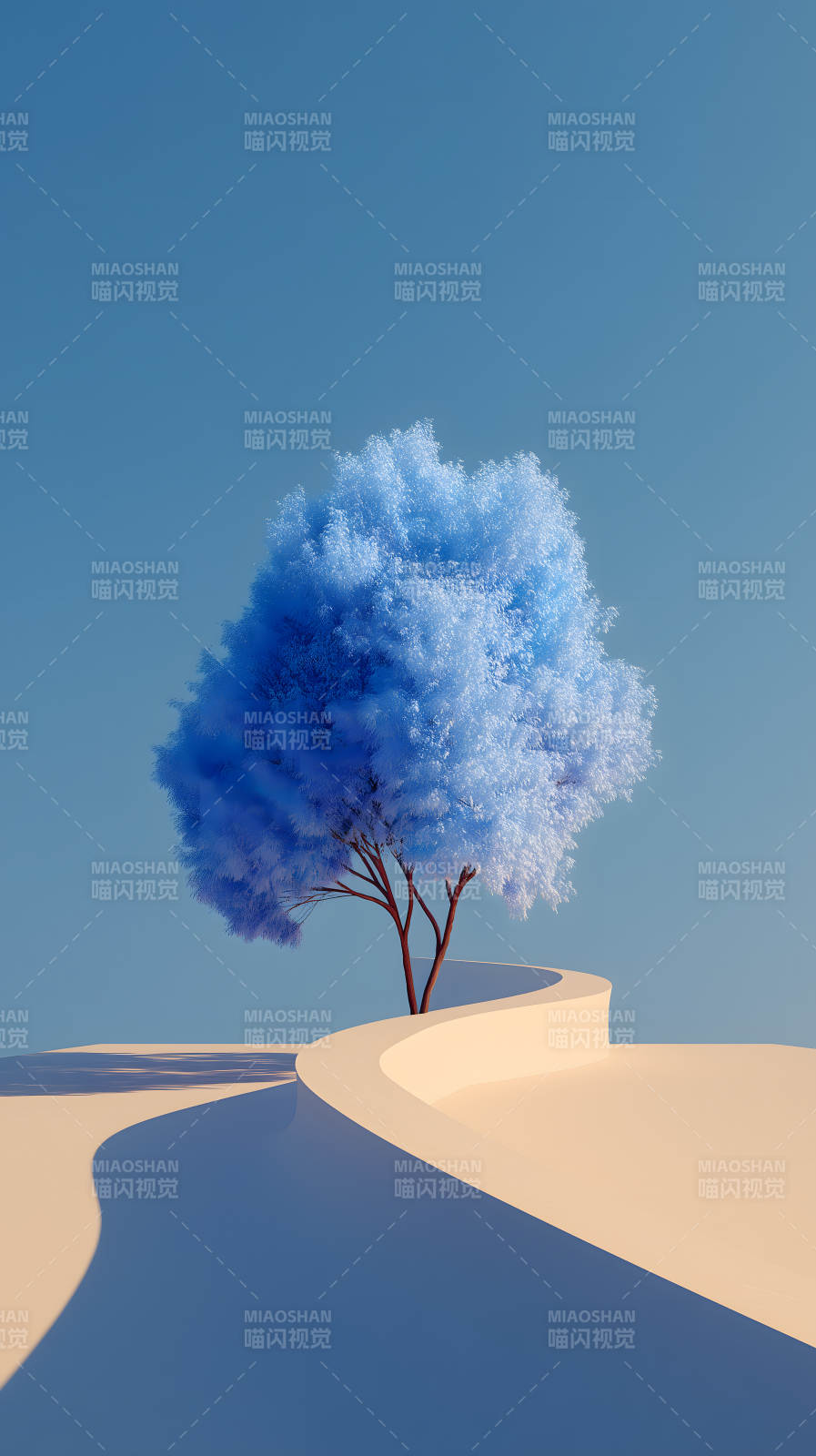 梦幻蓝树与沙丘曲线图片