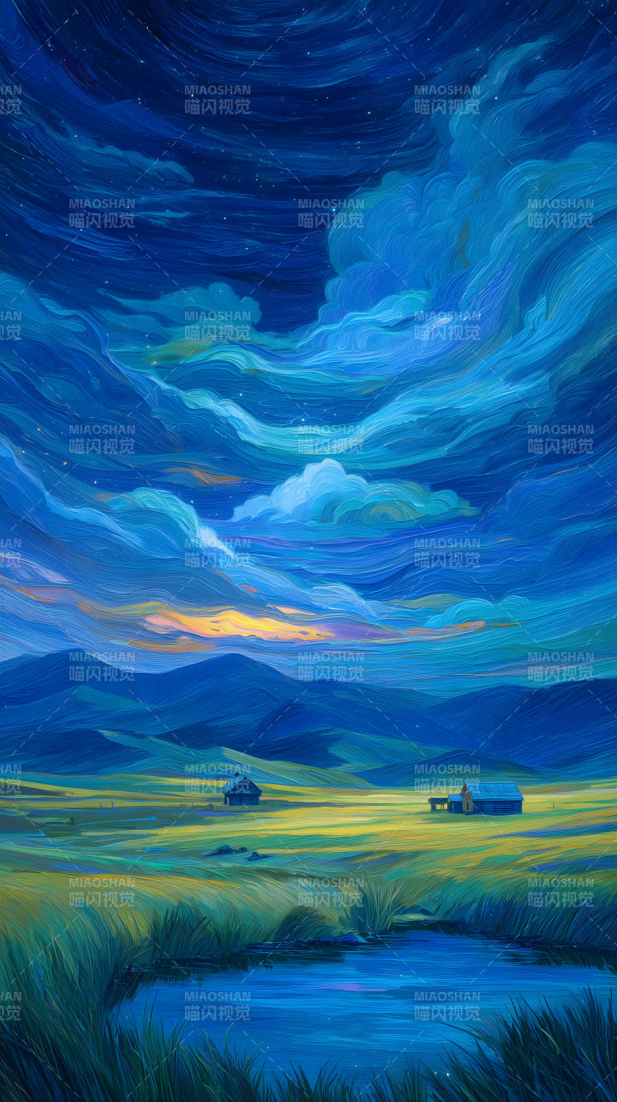 宁静的夜色下的田园图片