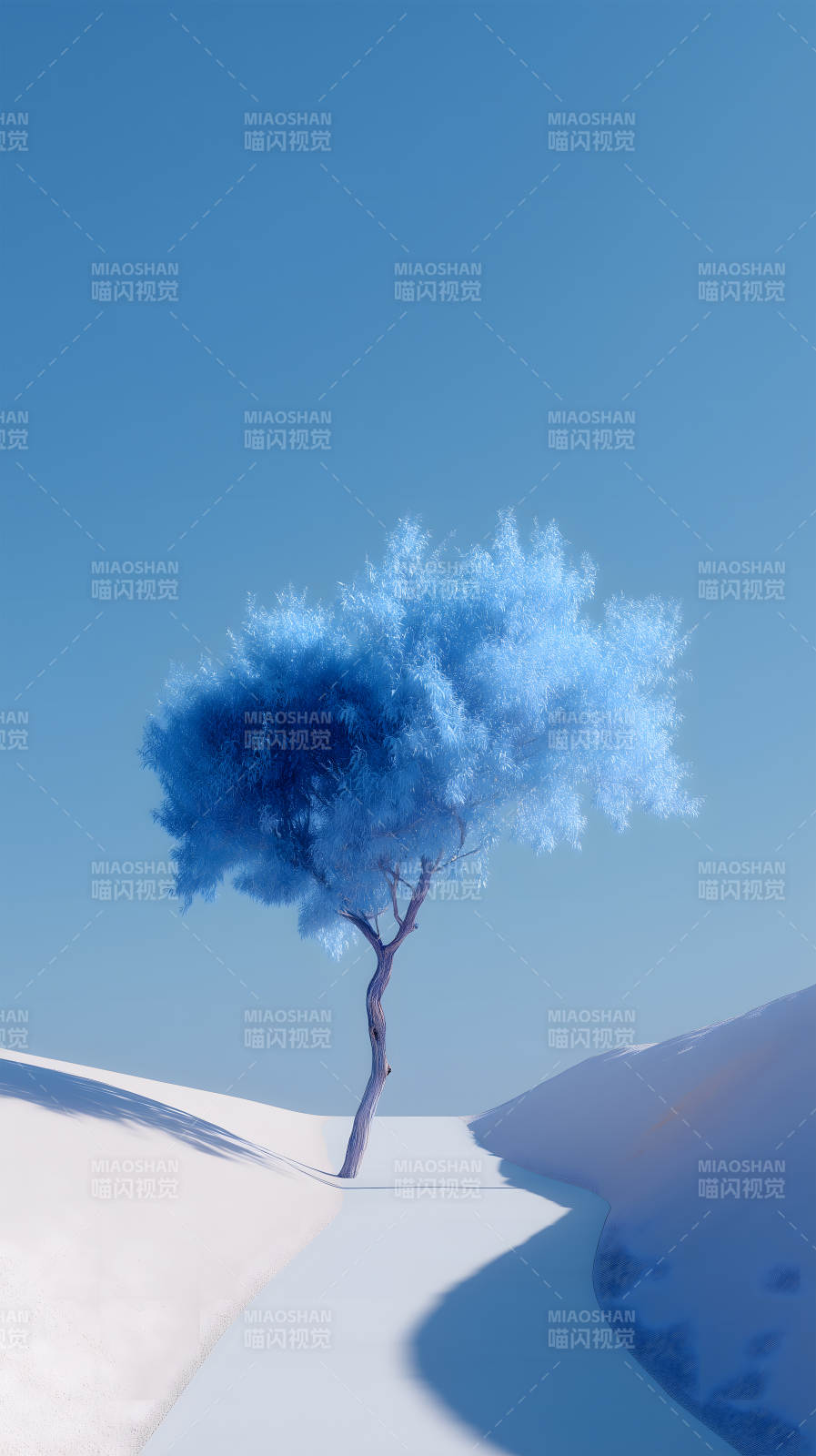 冰蓝孤树与白沙丘图片