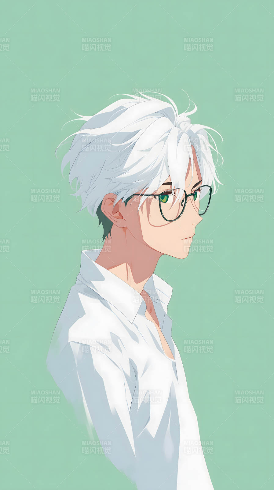 白发少年侧身写意图图片