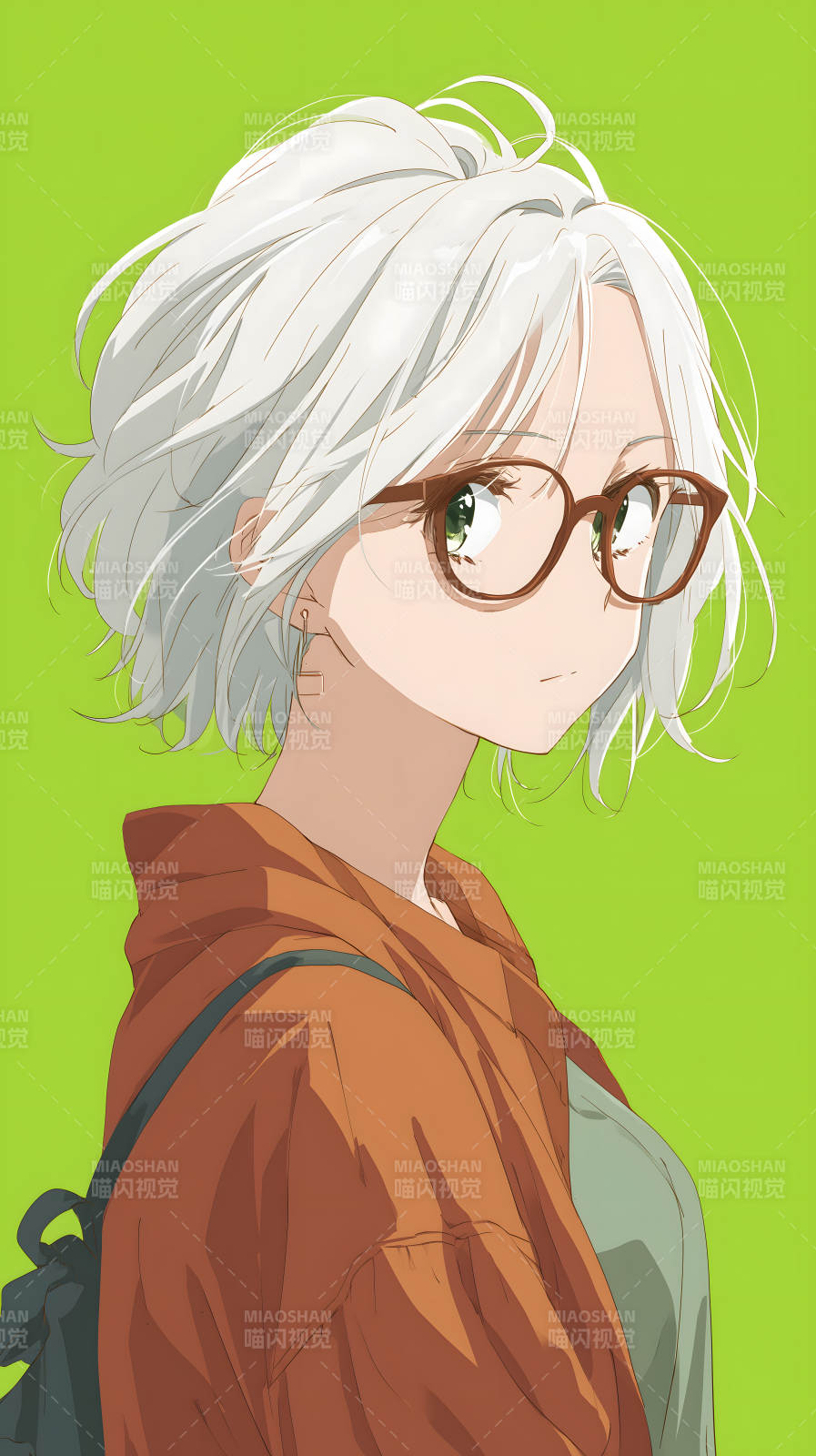 白发女孩侧身照图片