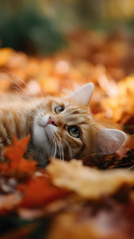 秋日暖阳下的橘猫图片