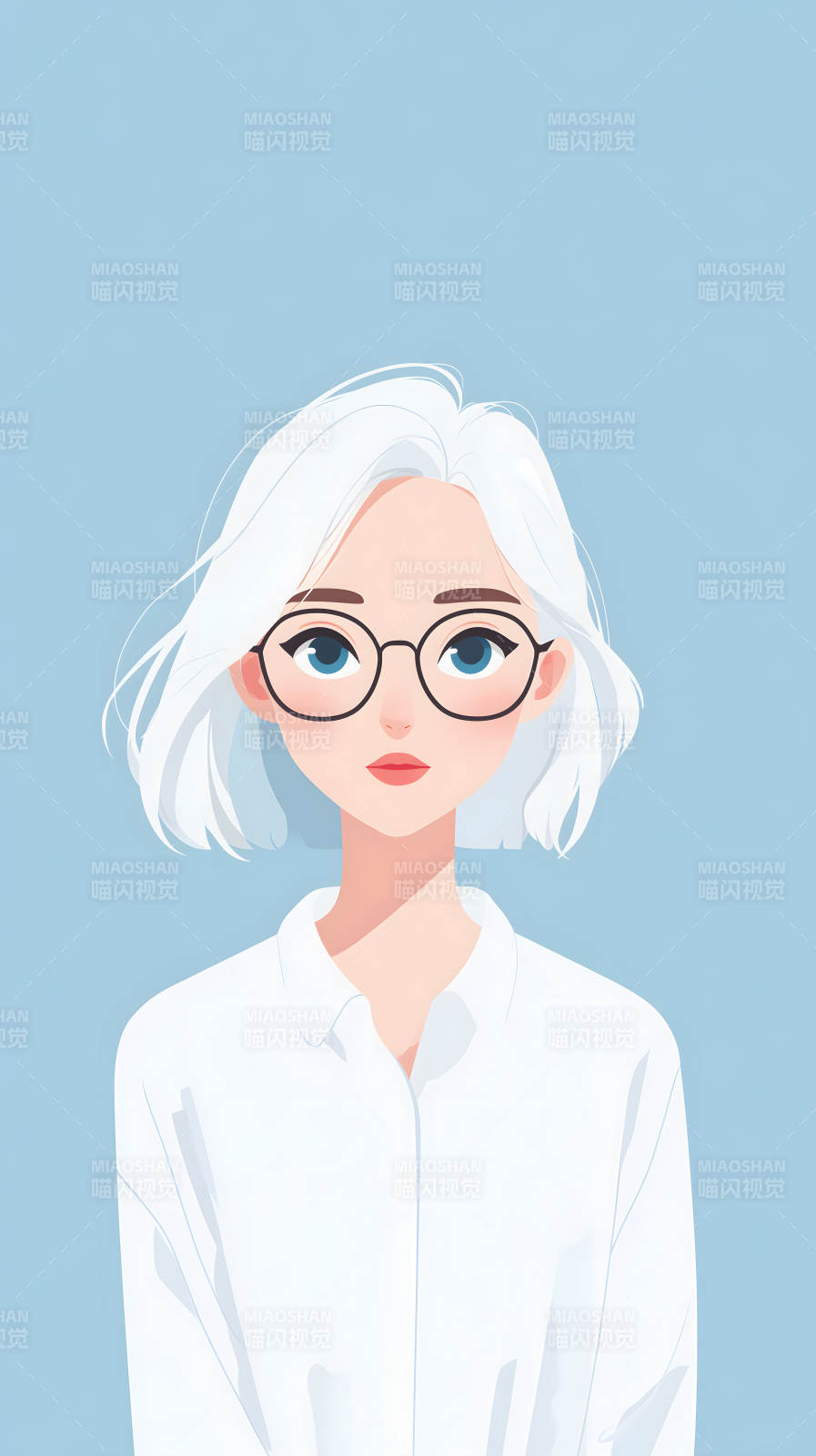 白发女孩的素描画像图片