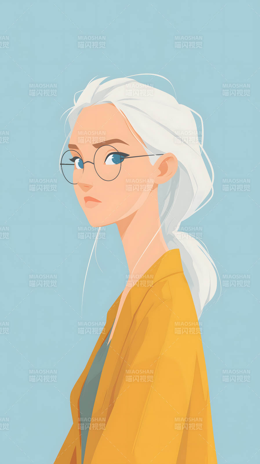 时尚白发女孩的侧影图片