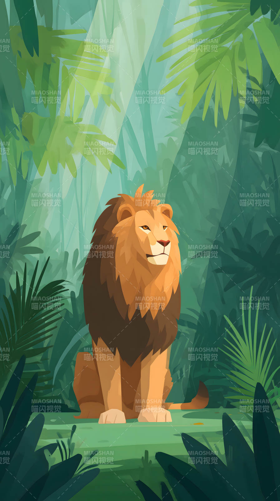 丛林深处雄狮静坐图片