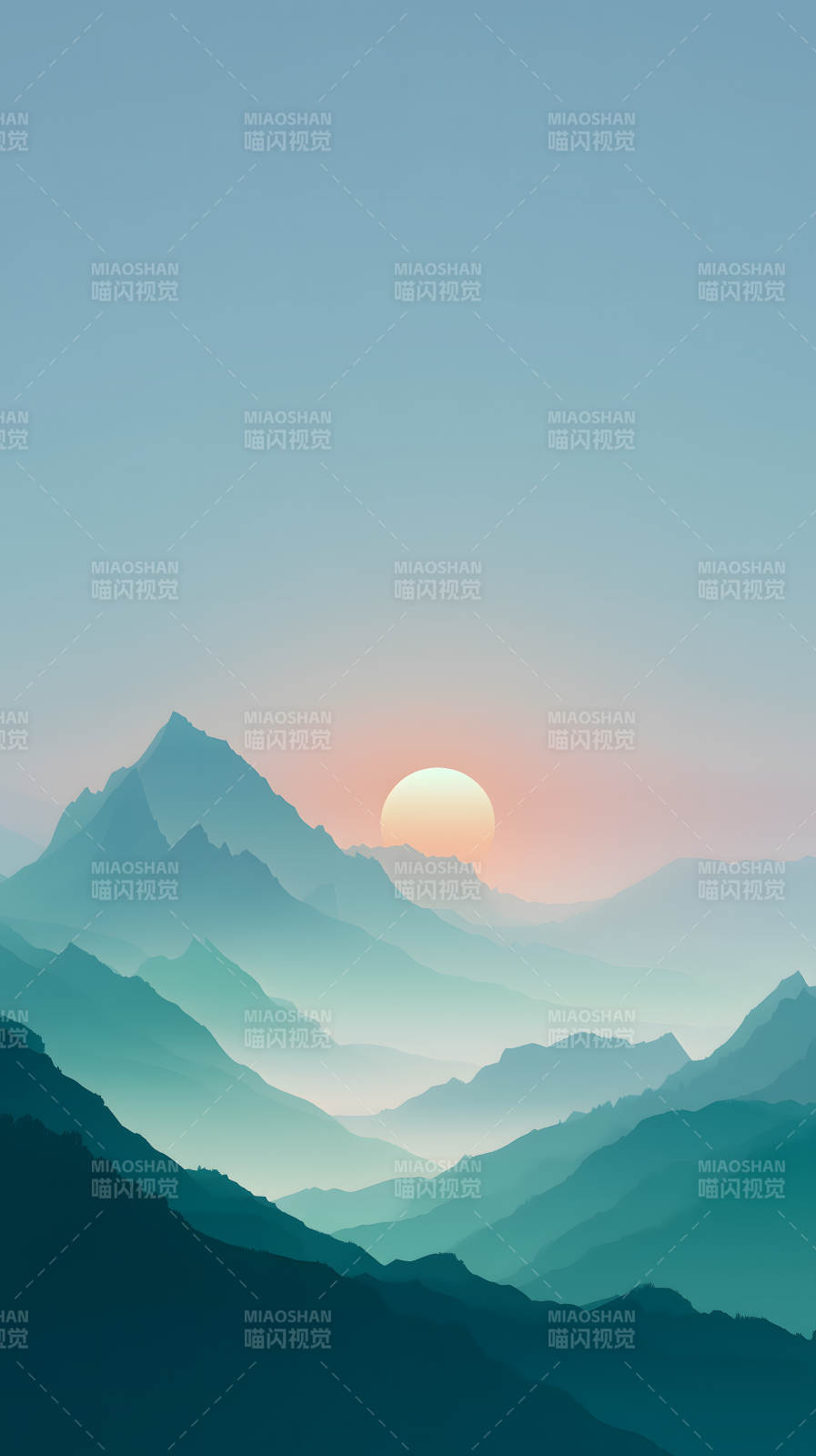 宁静祥和的山峦日出图片