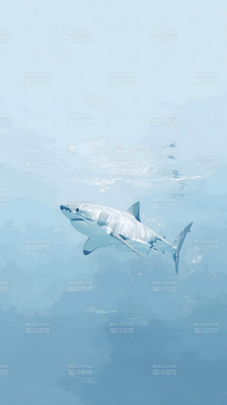 幽静深海中的大白鲨图片