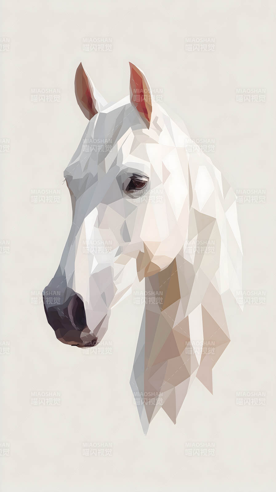低多边形风格的白马头像图片