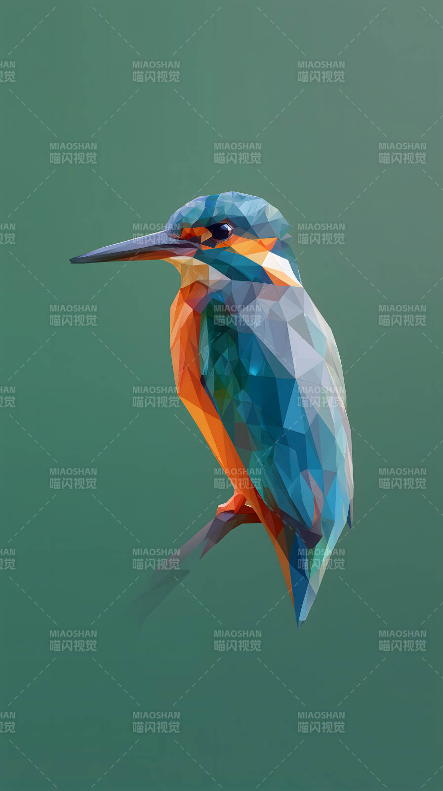 低多边形风格翠鸟图图片