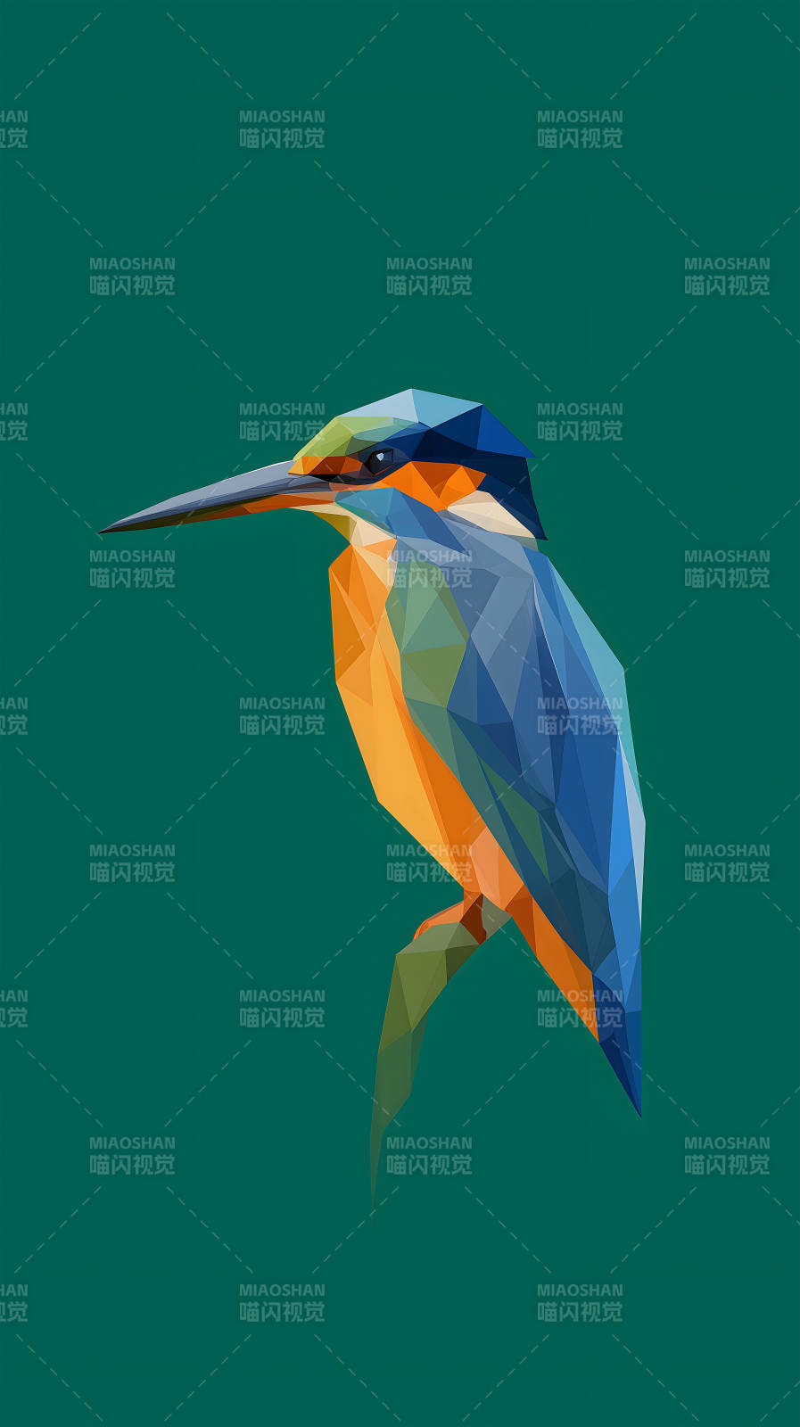 低多边形风格的翠鸟图片