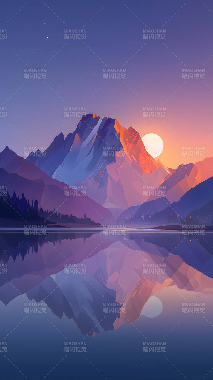 宁静祥和的落日山湖图片