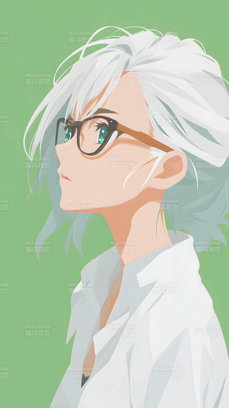 侧颜白发眼镜少女图片