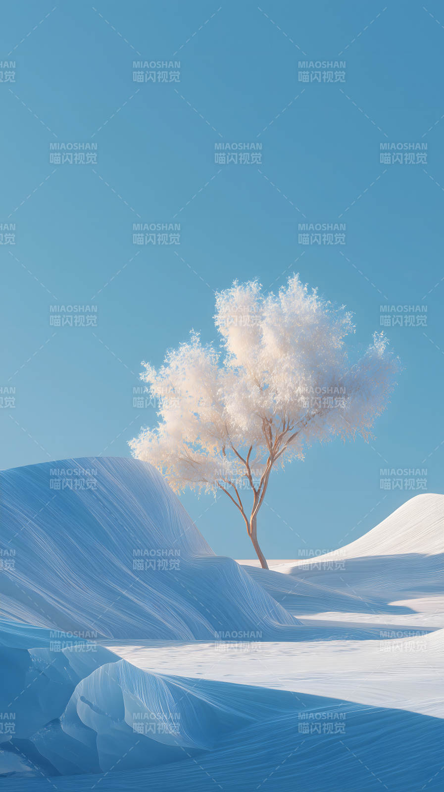 冬日雪原上的孤树图片