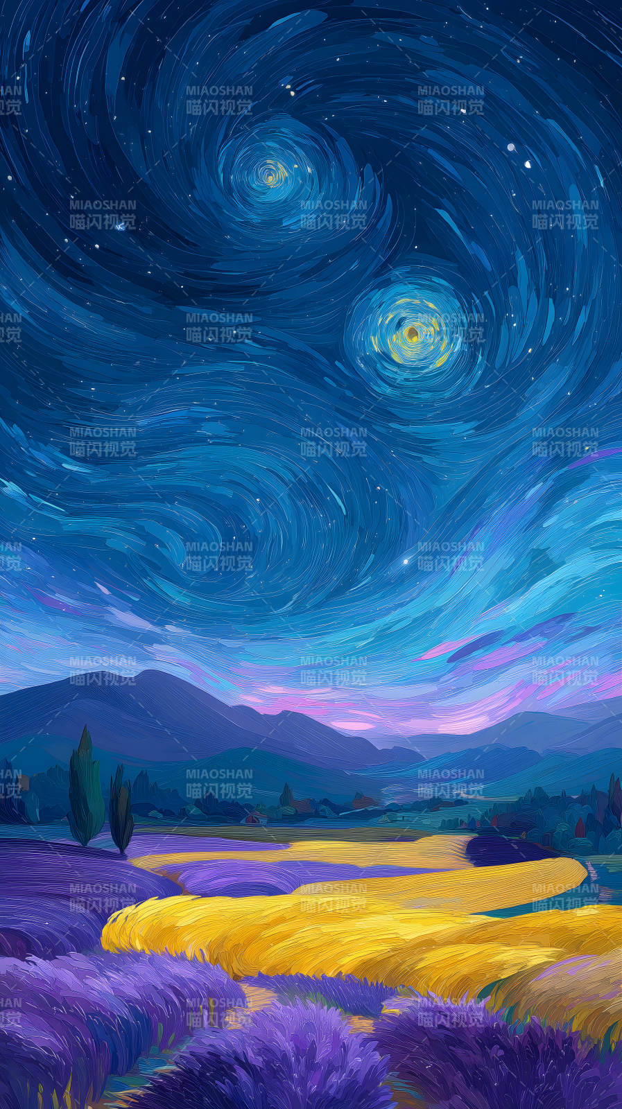 星空下的薰衣草田野图片