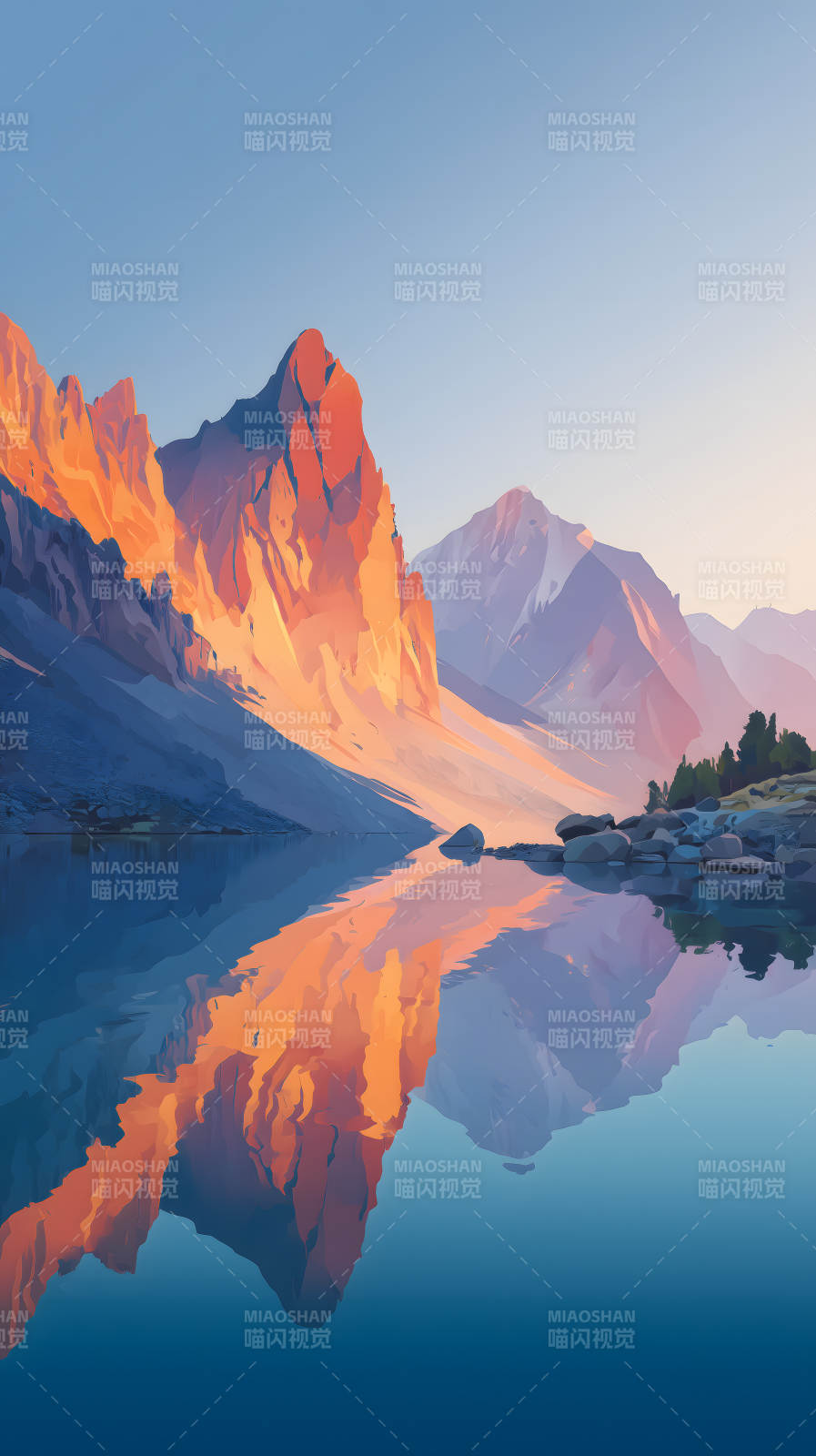 宁静山湖的倒影图片