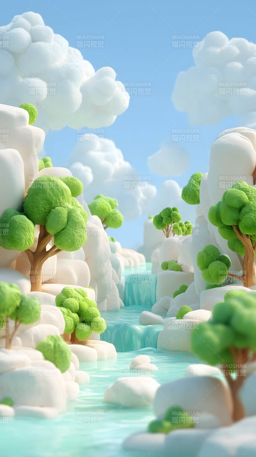 梦幻般的小溪与棉花糖山图片