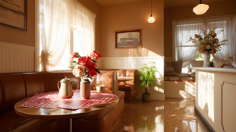 阳光洒进复古小餐馆图片