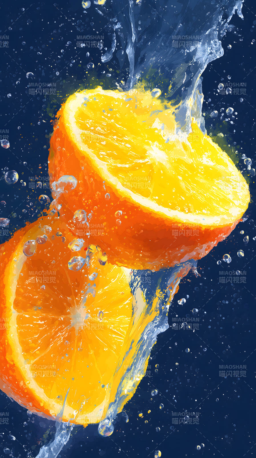 清凉夏日橙子水花四溅图片