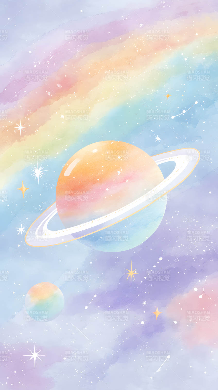 梦幻水彩宇宙星球图片