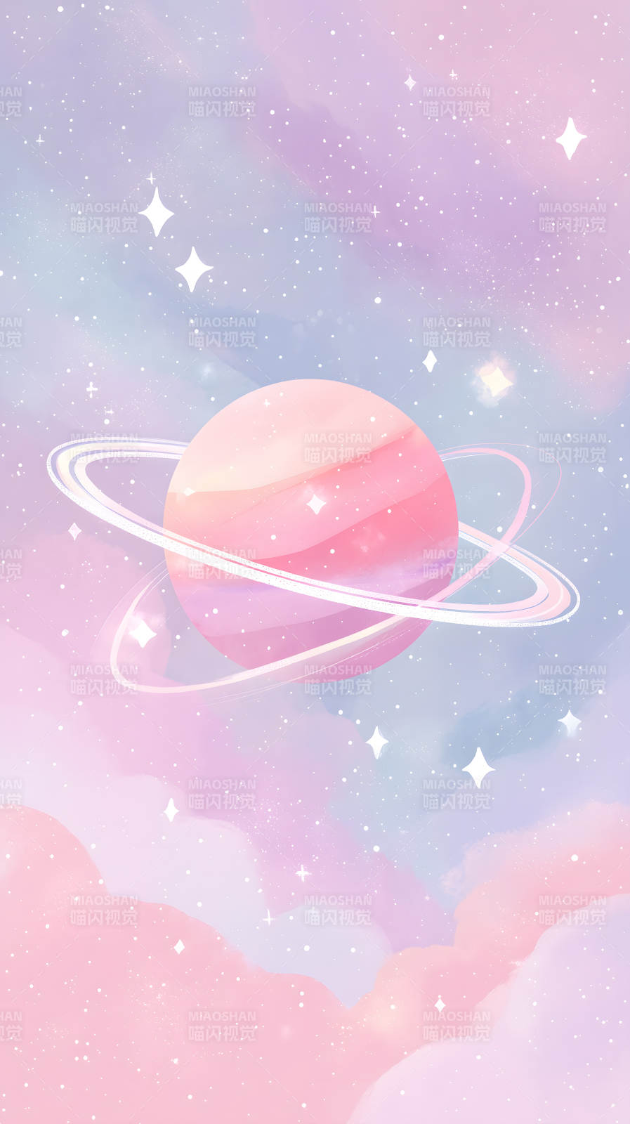 梦幻粉色星球与星云图片