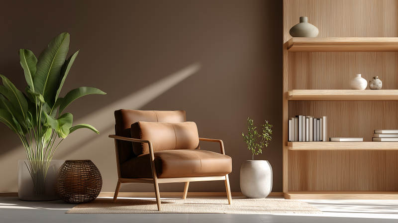 阳光洒落的简约客厅一角图片