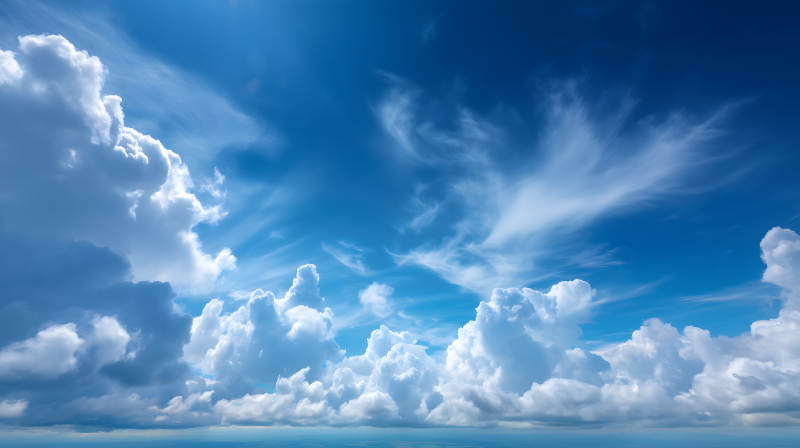 蔚蓝天空下的蓬松云朵图片