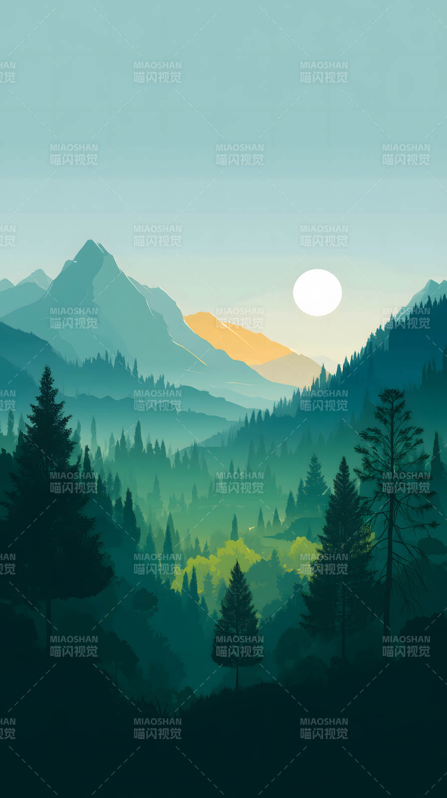 静谧山林的日出景象图片