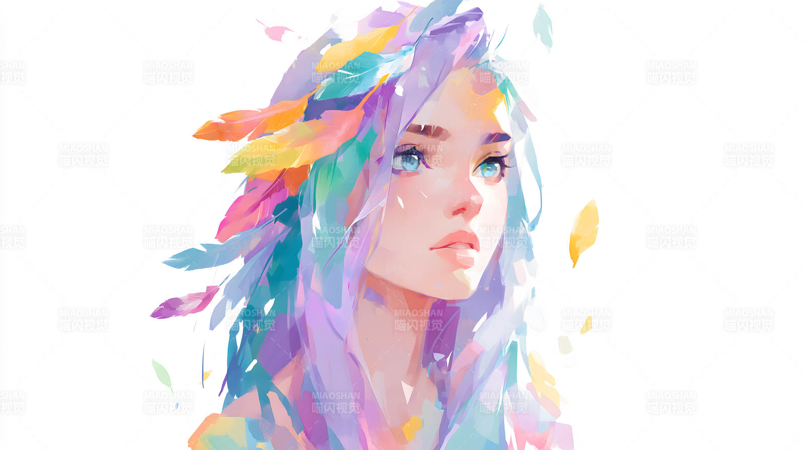 梦幻多彩羽毛女孩图片