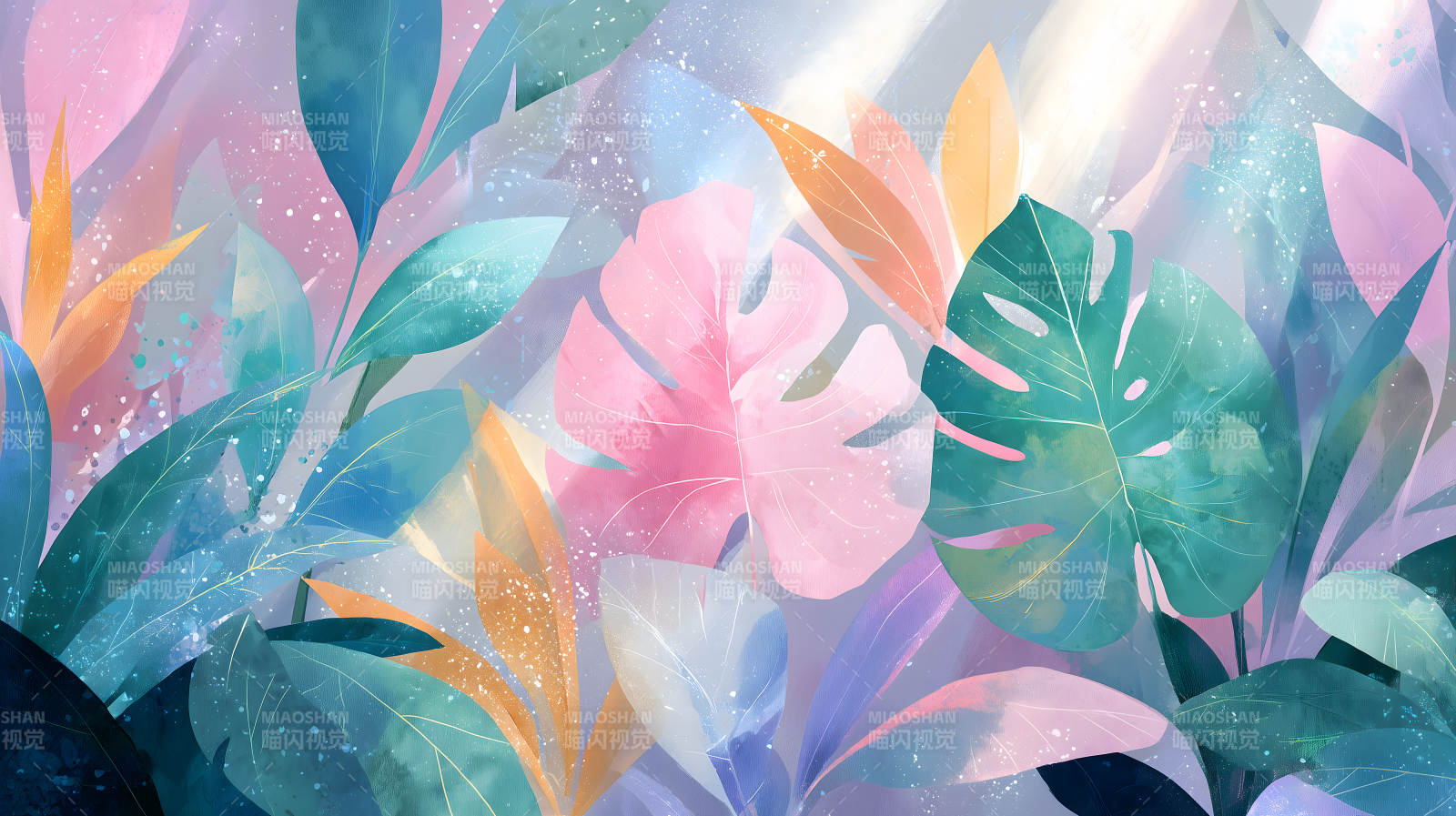 梦幻水彩热带植物图图片