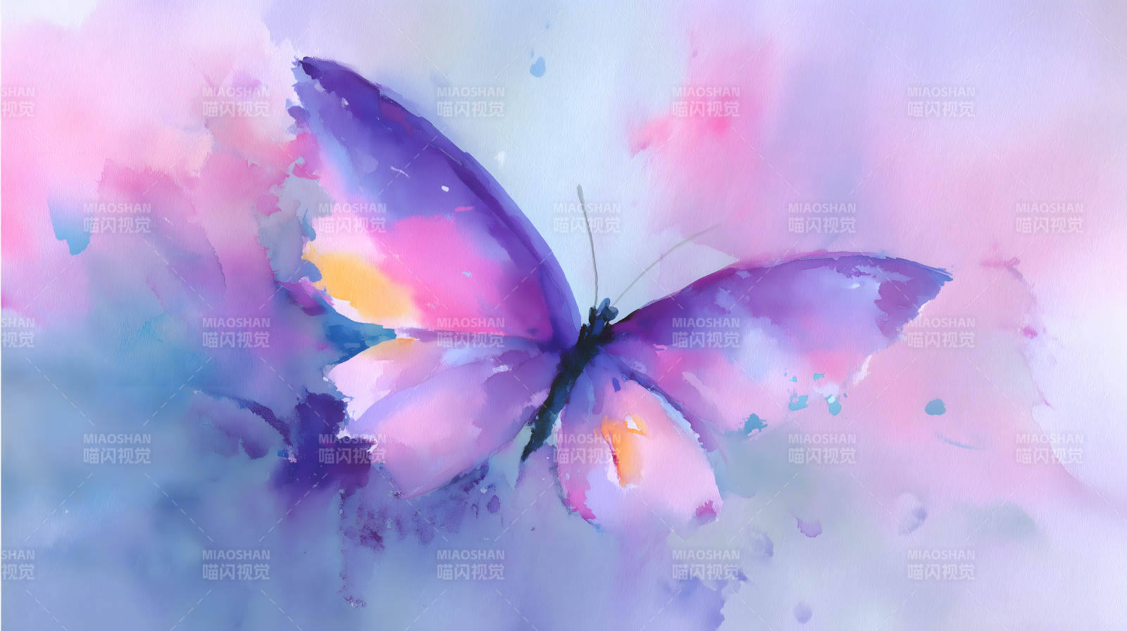 水彩蝶影，梦幻紫霞图片