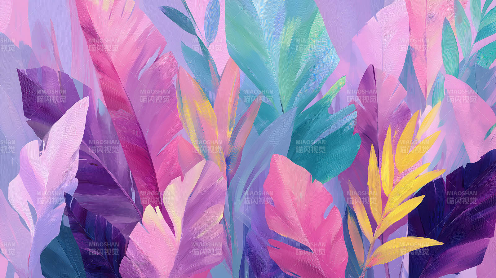 梦幻紫粉热带雨林叶片图片