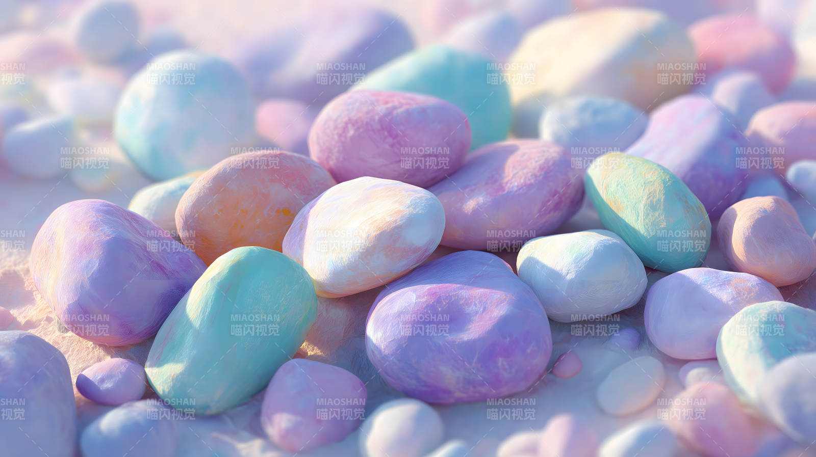 梦幻般的彩色鹅卵石堆图片