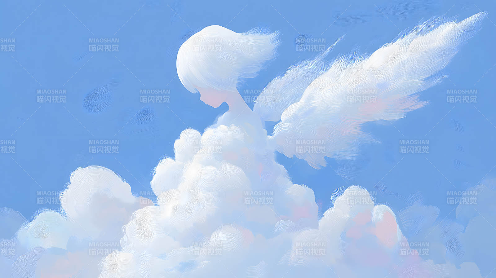 云中少女与羽翼飞翔图片