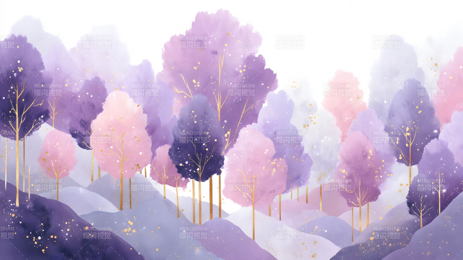 梦幻紫罗兰森林水彩画图片