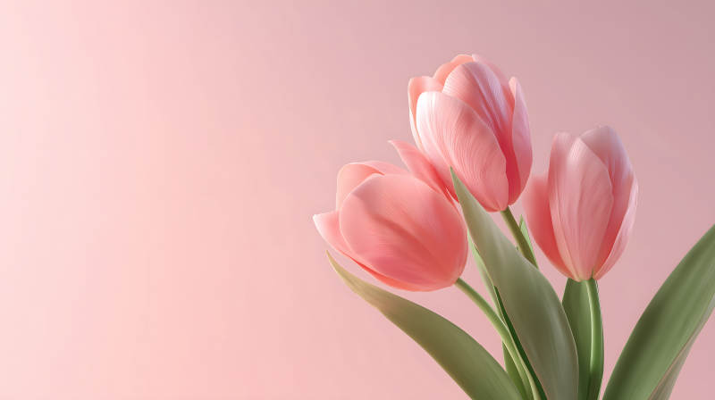 粉嫩的三朵郁金香图片