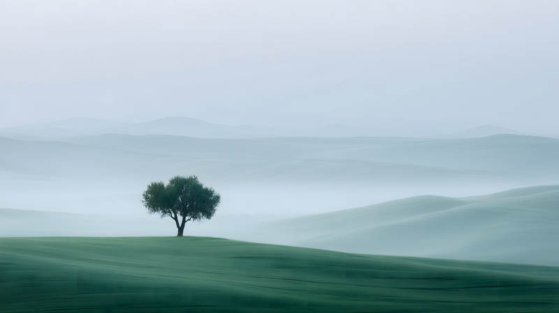 寂静山谷中的孤独树图片