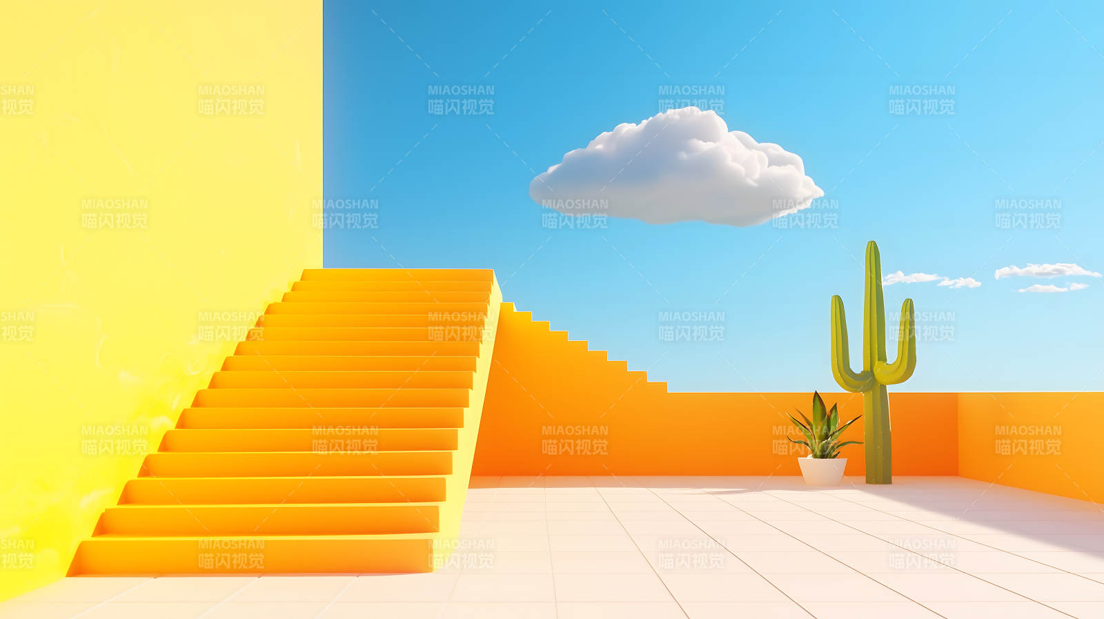 阳光明媚的黄色阶梯图片