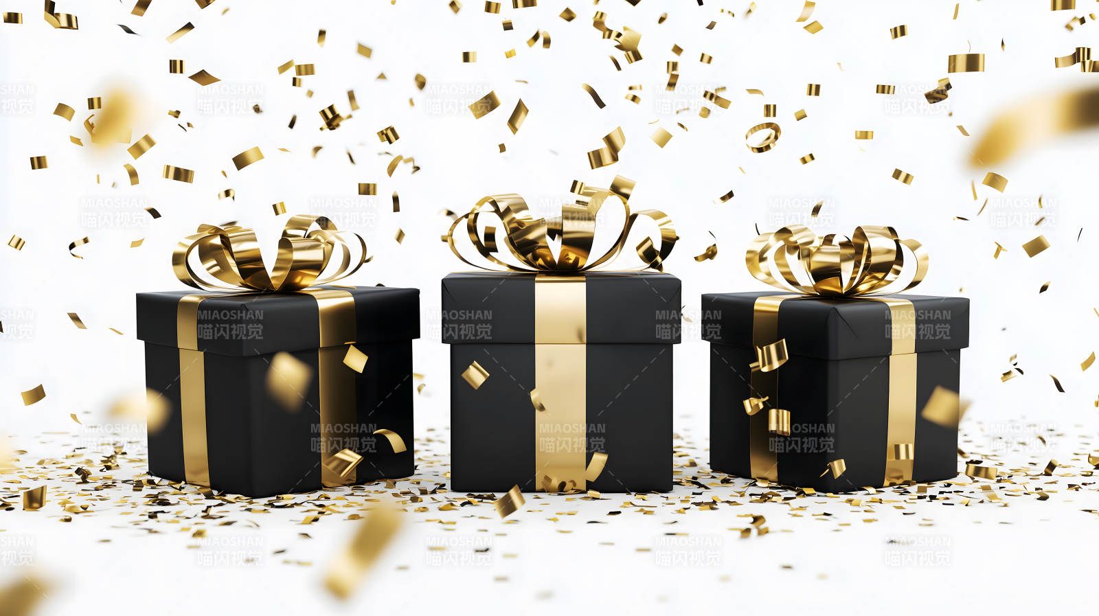 金色礼盒和彩带图片