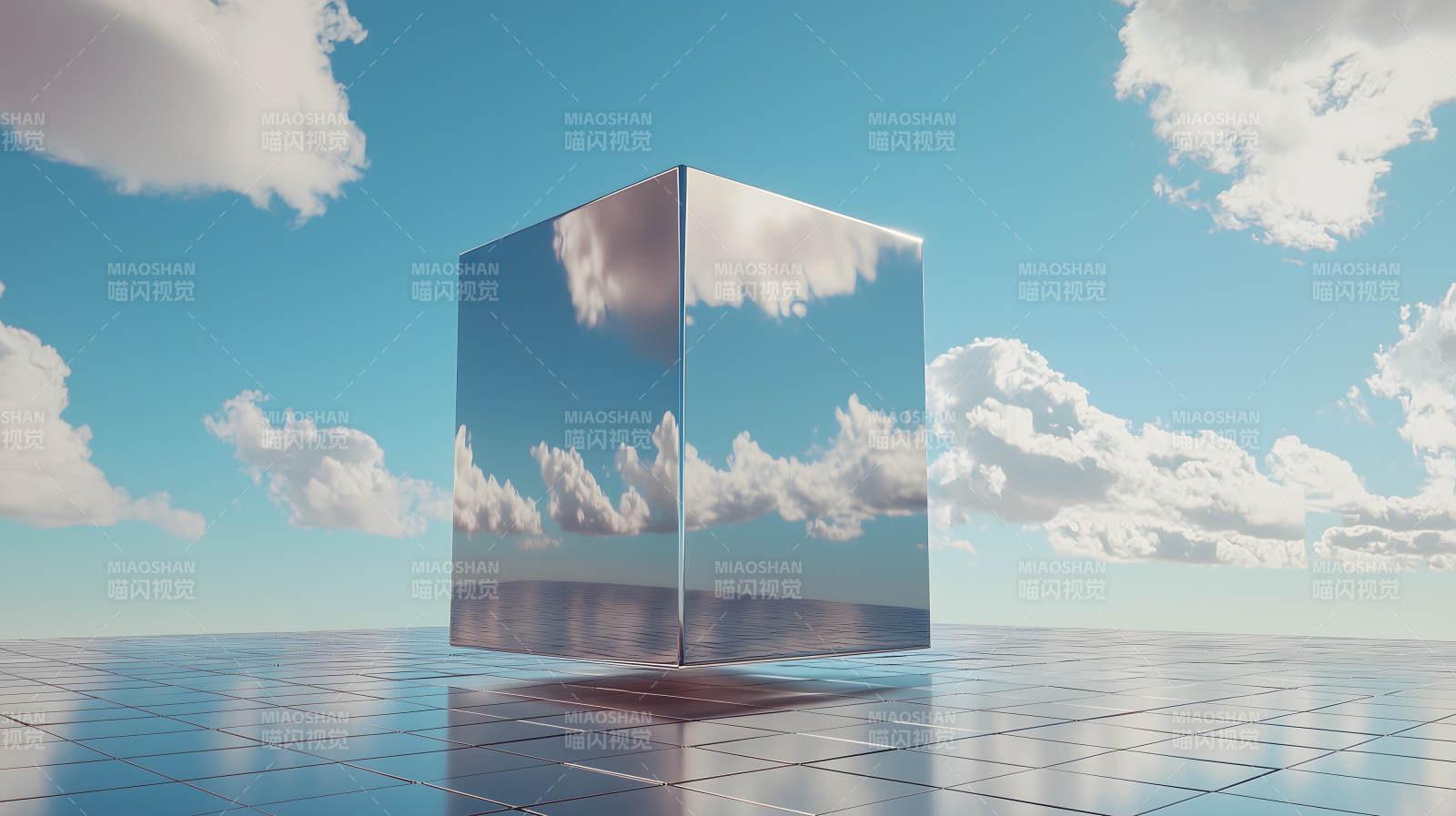 天空中的金属方块图片
