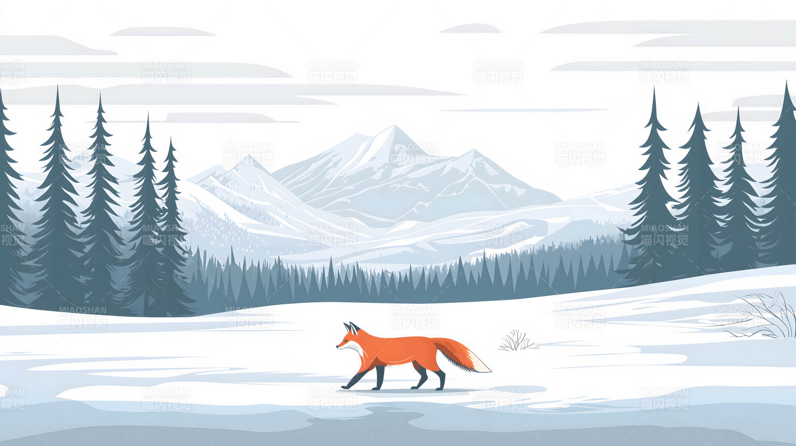 冬日雪景中的红狐图片