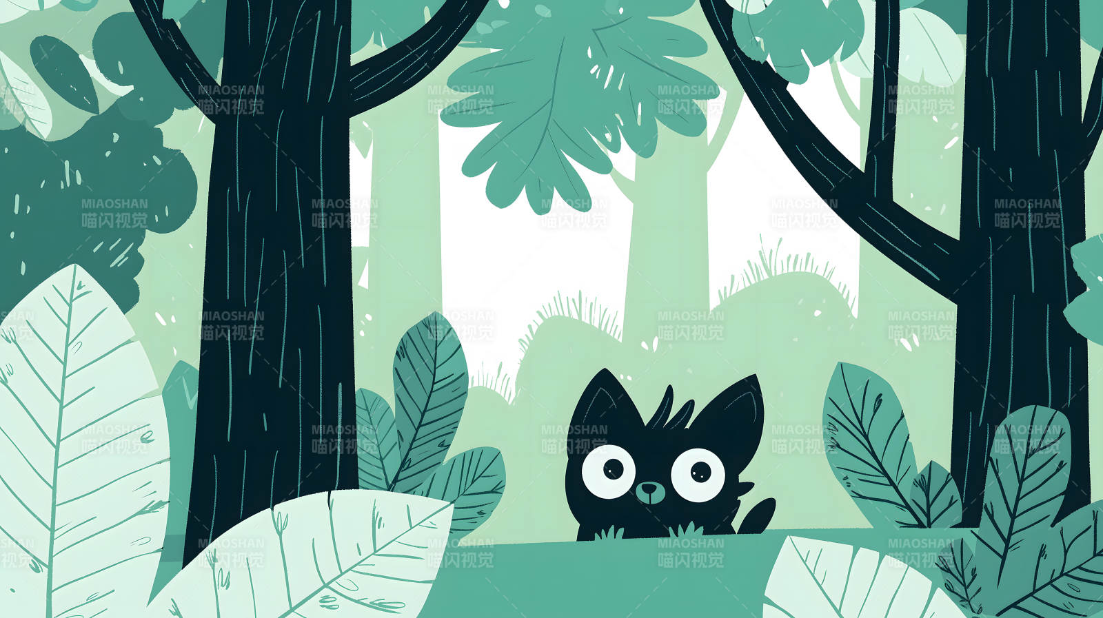 森林中的小黑猫图片