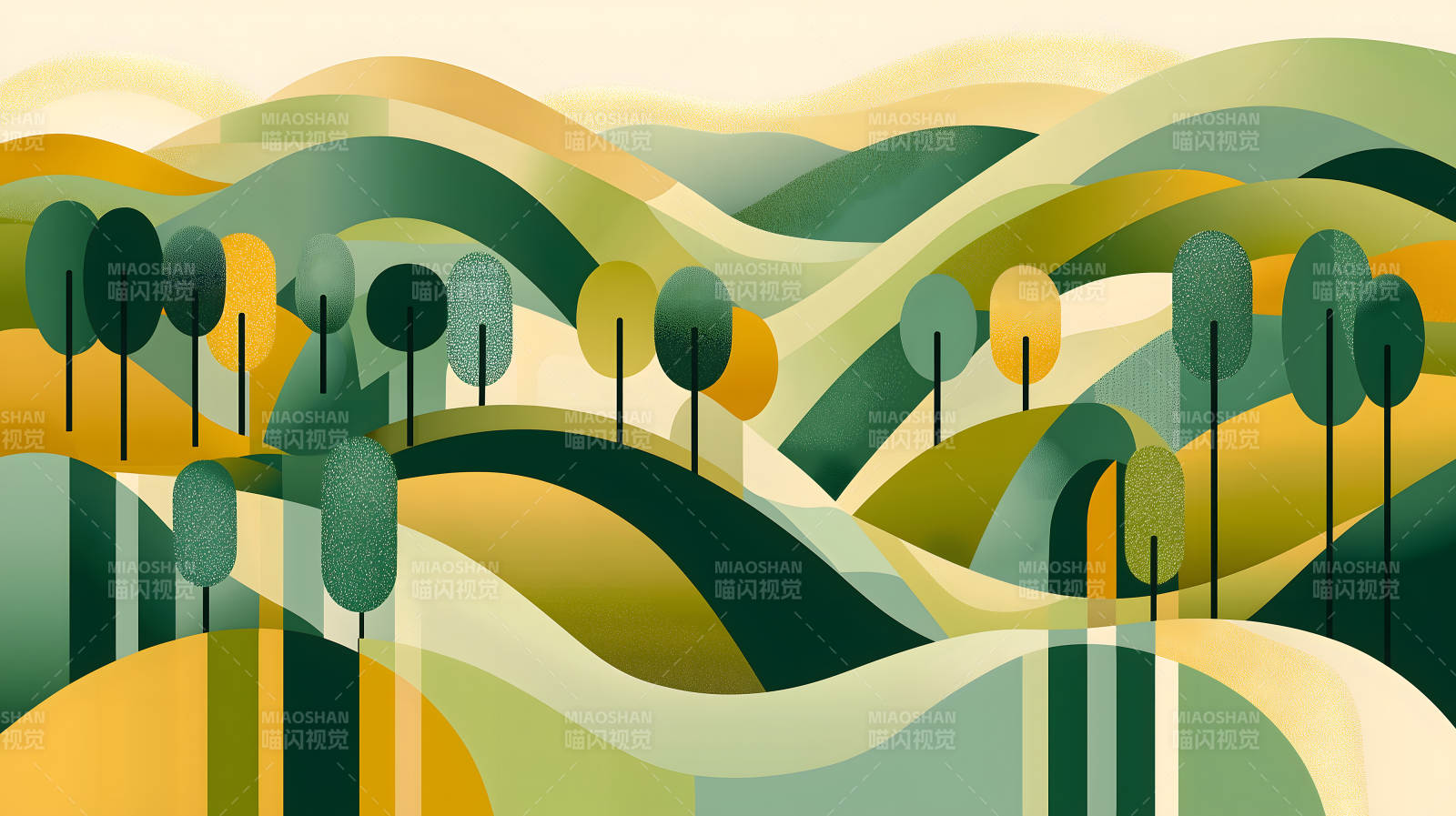 抽象派绿黄山丘风景图片