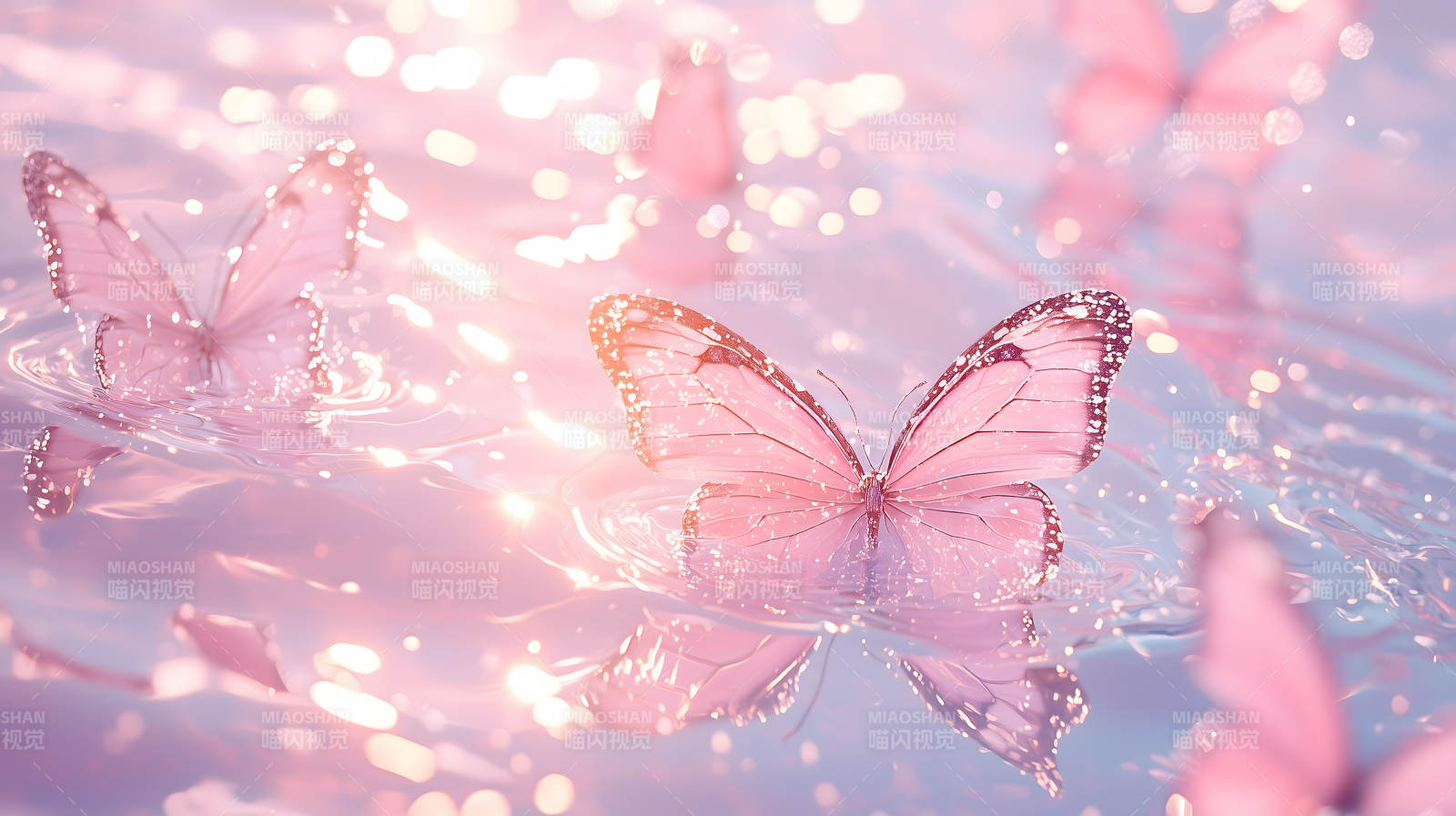 粉红蝴蝶与波光粼粼图片