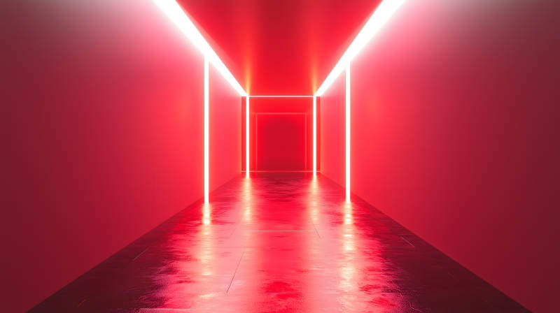 霓虹灯下的红色走廊图片