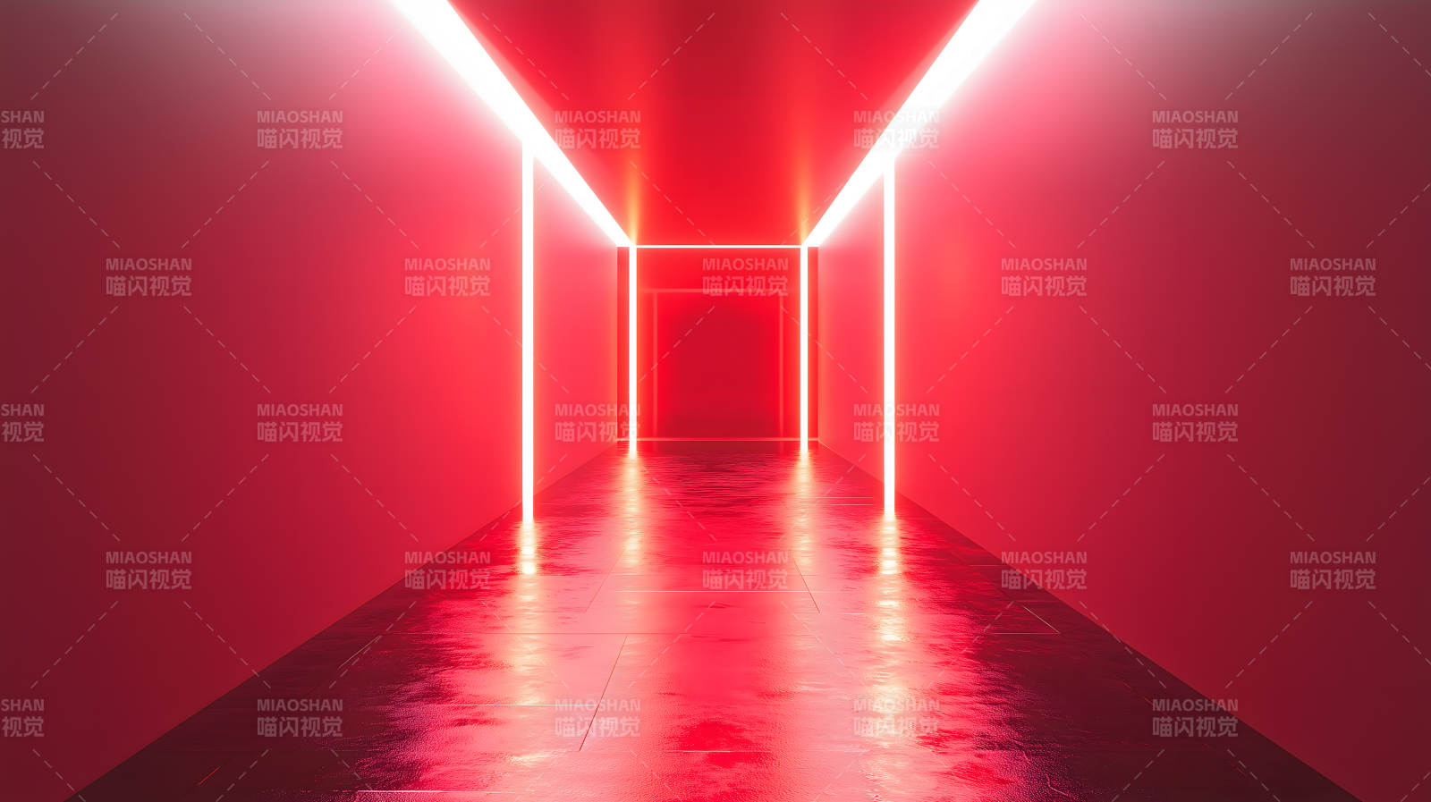 霓虹灯下的红色走廊图片