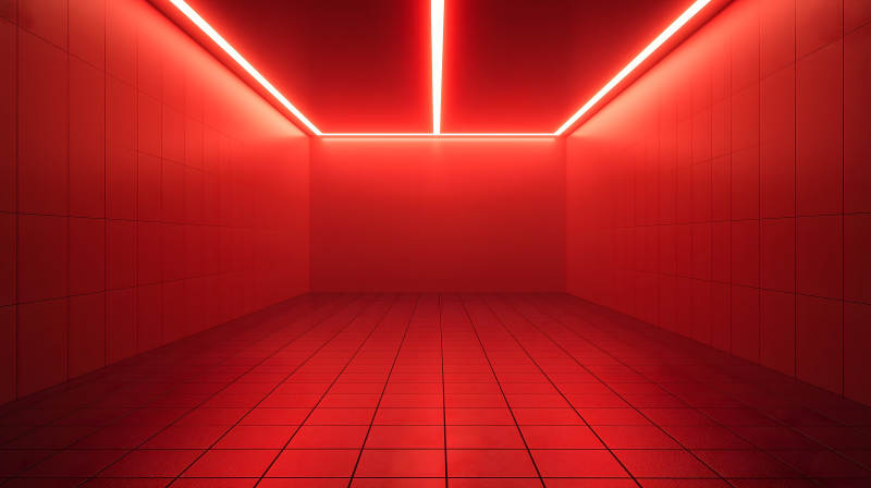 红色霓虹灯下的房间图片